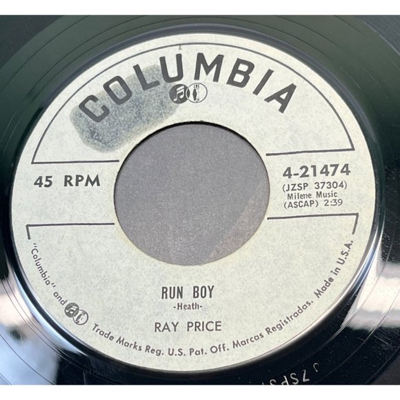 Ray Price Run Boy / You Will Never Be True 45 Country WLP Promo Columbia VG+ - Picture 1 of 4